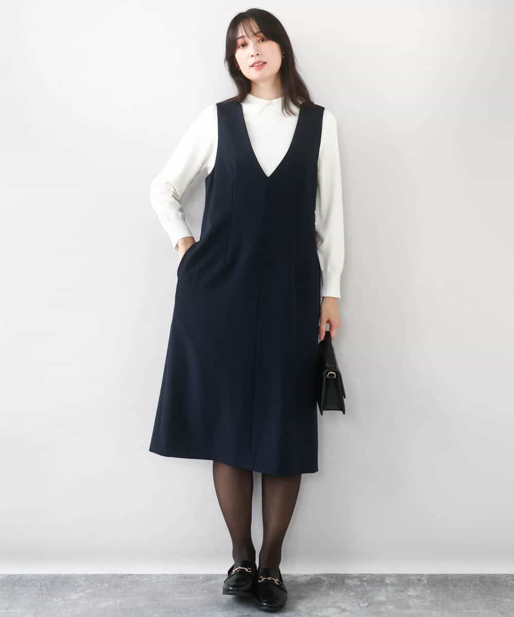 FIFDD04080 OFUON le MK(オフオン ル エムケー) パール調ビーズ衿付きハイゲージニット/洗える ホワイト