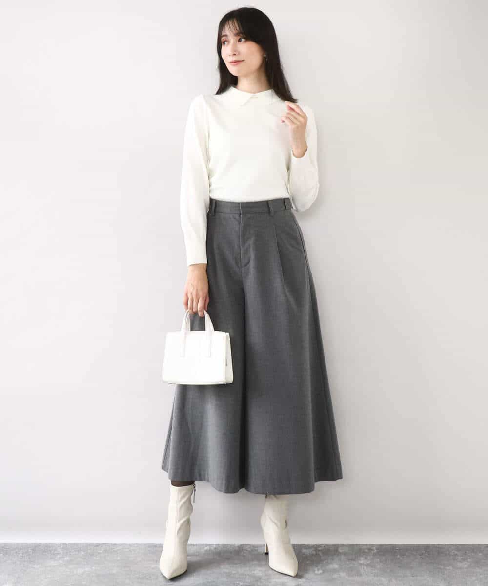 FIFDD04080 OFUON le MK(オフオン ル エムケー) パール調ビーズ衿付きハイゲージニット/洗える ホワイト