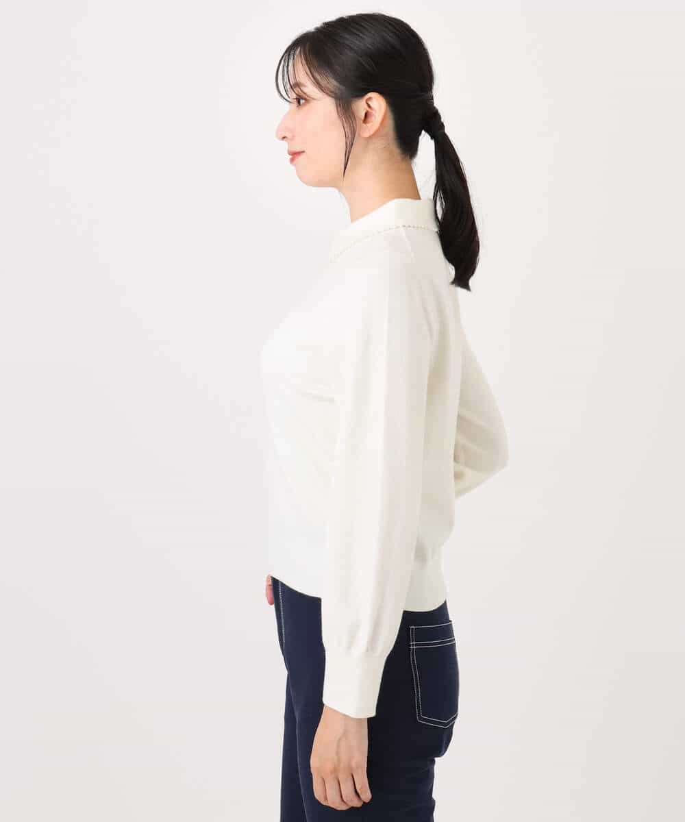 FIFDD04080 OFUON le MK(オフオン ル エムケー) パール調ビーズ衿付きハイゲージニット/洗える ホワイト