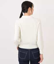 FIFDD04080 OFUON le MK(オフオン ル エムケー) パール調ビーズ衿付きハイゲージニット/洗える ホワイト