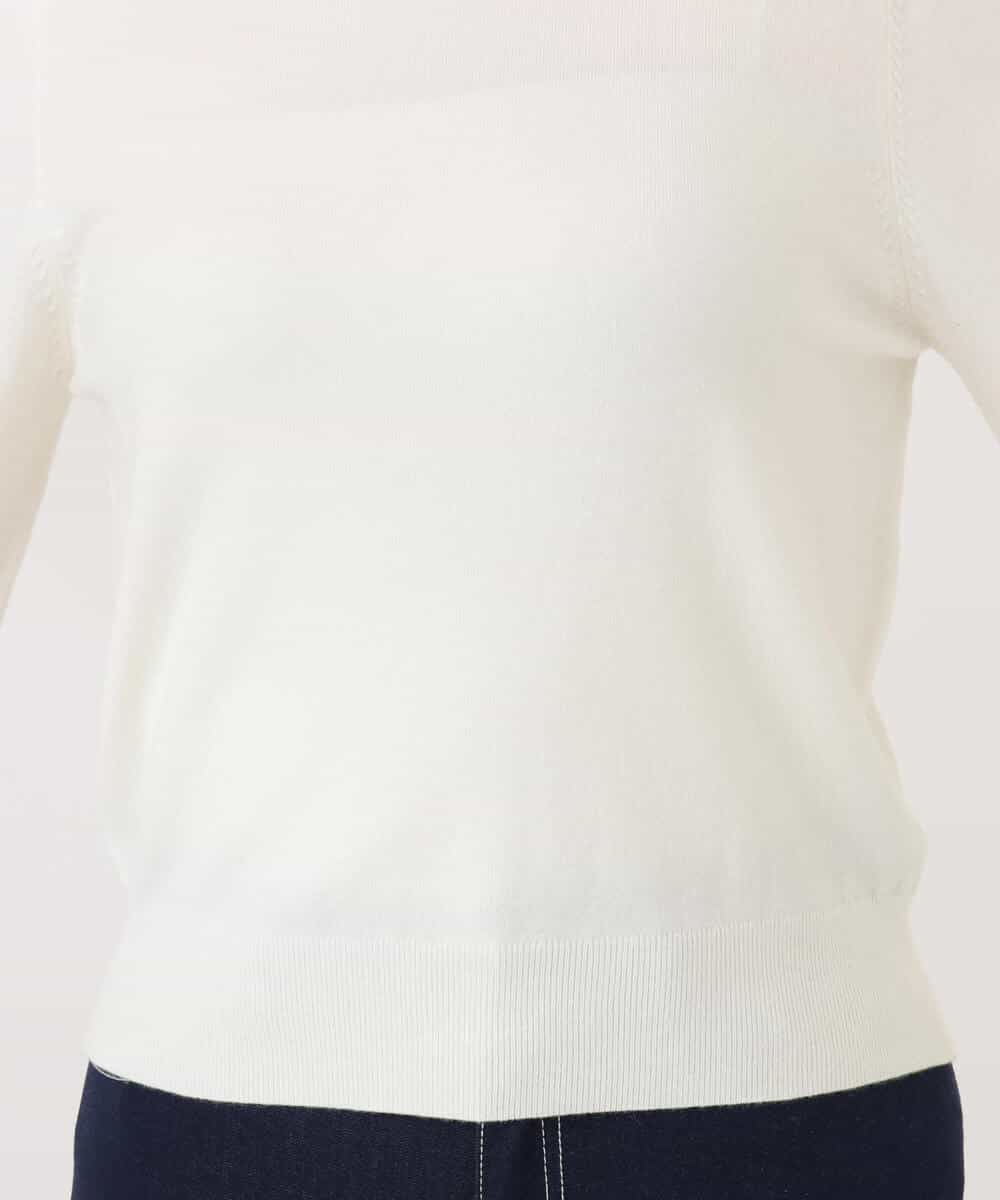 FIFDD04080 OFUON le MK(オフオン ル エムケー) パール調ビーズ衿付きハイゲージニット/洗える ホワイト