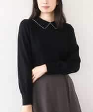 FIFDD04080 OFUON le MK(オフオン ル エムケー) パール調ビーズ衿付きハイゲージニット/洗える ブラック