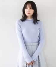 FIFDD05080 OFUON le MK(オフオン ル エムケー) シアー切替えモックネックリブニット/洗える/WEB限定サイズあり グレイッシュブルー