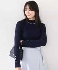 FIFDD05080 OFUON le MK(オフオン ル エムケー) シアー切替えモックネックリブニット/洗える/WEB限定サイズあり グレイッシュブルー