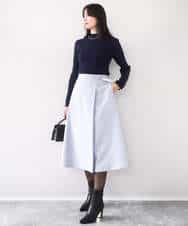 FIFDD05080 OFUON le MK(オフオン ル エムケー) シアー切替えモックネックリブニット/洗える/WEB限定サイズあり グレイッシュブルー