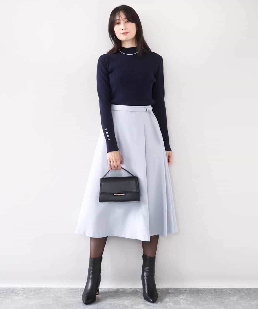 FIFDD05080 OFUON le MK(オフオン ル エムケー) シアー切替えモックネックリブニット/洗える/WEB限定サイズあり グレイッシュブルー