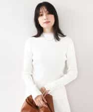 FIFDD05080 OFUON le MK(オフオン ル エムケー) シアー切替えモックネックリブニット/洗える/WEB限定サイズあり グレイッシュブルー