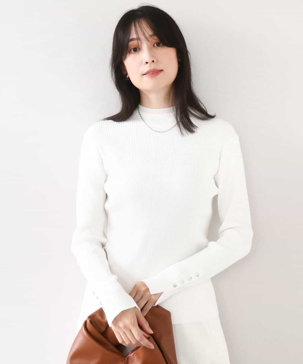 FIFDD05080 OFUON le MK(オフオン ル エムケー) シアー切替えモックネックリブニット/洗える/WEB限定サイズあり グレイッシュブルー