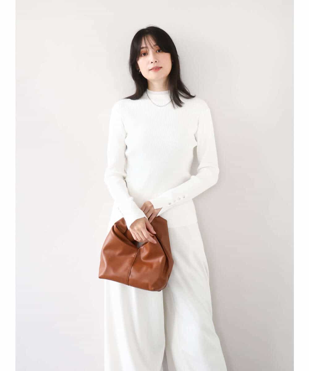 FIFDD05080 OFUON le MK(オフオン ル エムケー) シアー切替えモックネックリブニット/洗える/WEB限定サイズあり グレイッシュブルー