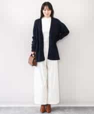 FIFDD05080 OFUON le MK(オフオン ル エムケー) シアー切替えモックネックリブニット/洗える/WEB限定サイズあり グレイッシュブルー