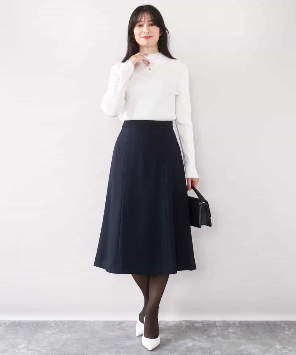 FIFDD05080 OFUON le MK(オフオン ル エムケー) シアー切替えモックネックリブニット/洗える/WEB限定サイズあり グレイッシュブルー