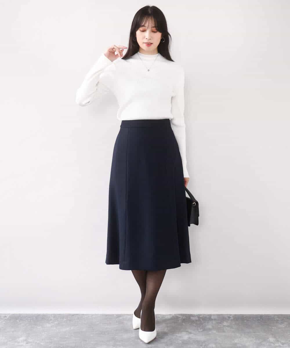 FIFDD05080 OFUON le MK(オフオン ル エムケー) シアー切替えモックネックリブニット/洗える/WEB限定サイズあり グレイッシュブルー