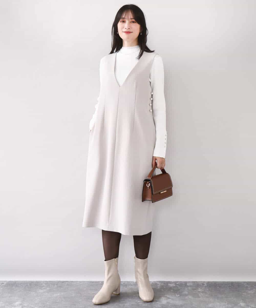 FIFDD05080 OFUON le MK(オフオン ル エムケー) シアー切替えモックネックリブニット/洗える/WEB限定サイズあり グレイッシュブルー