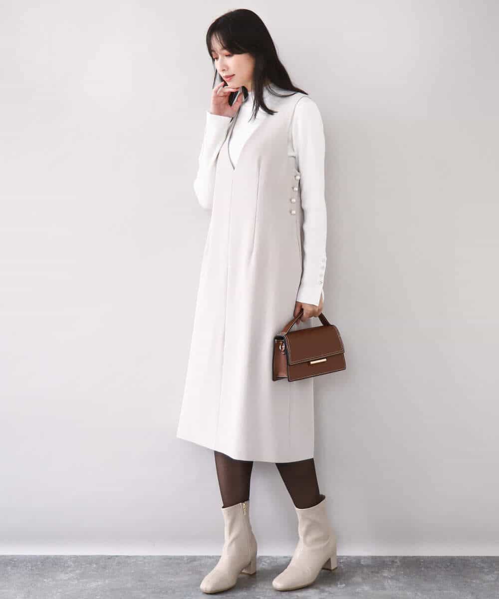 FIFDD05080 OFUON le MK(オフオン ル エムケー) シアー切替えモックネックリブニット/洗える/WEB限定サイズあり グレイッシュブルー