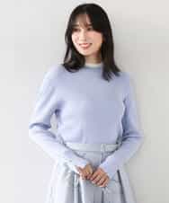 FIFDD05080 OFUON le MK(オフオン ル エムケー) シアー切替えモックネックリブニット/洗える/WEB限定サイズあり グレイッシュブルー