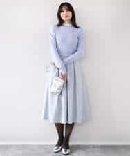 FIFDD05080 OFUON le MK(オフオン ル エムケー) シアー切替えモックネックリブニット/洗える/WEB限定サイズあり グレイッシュブルー