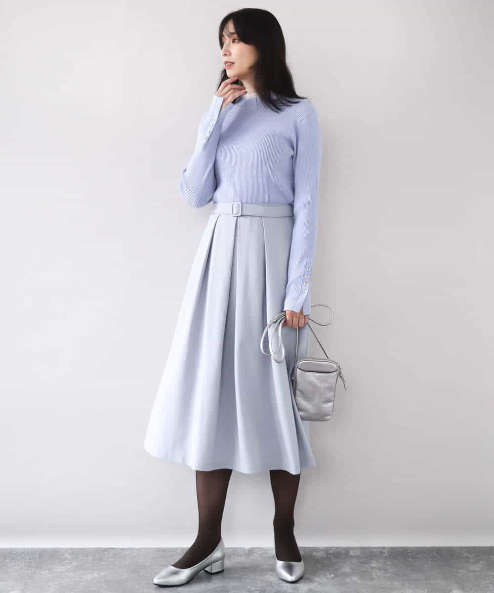 FIFDD05080 OFUON le MK(オフオン ル エムケー) シアー切替えモックネックリブニット/洗える/WEB限定サイズあり グレイッシュブルー