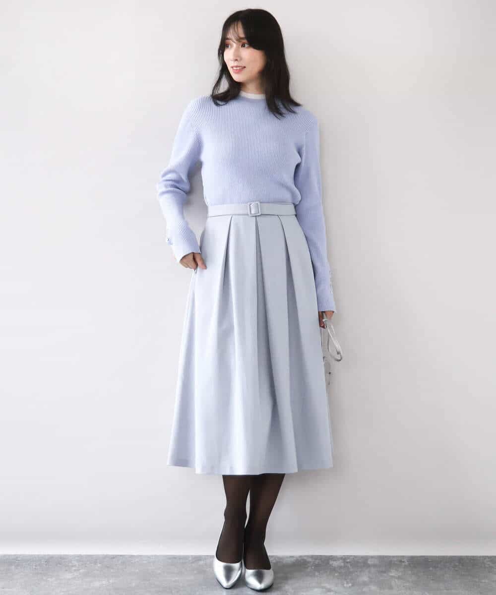 FIFDD05080 OFUON le MK(オフオン ル エムケー) シアー切替えモックネックリブニット/洗える/WEB限定サイズあり グレイッシュブルー