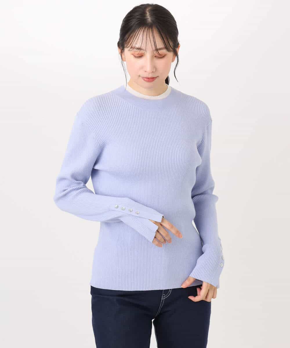 FIFDD05080 OFUON le MK(オフオン ル エムケー) シアー切替えモックネックリブニット/洗える/WEB限定サイズあり グレイッシュブルー