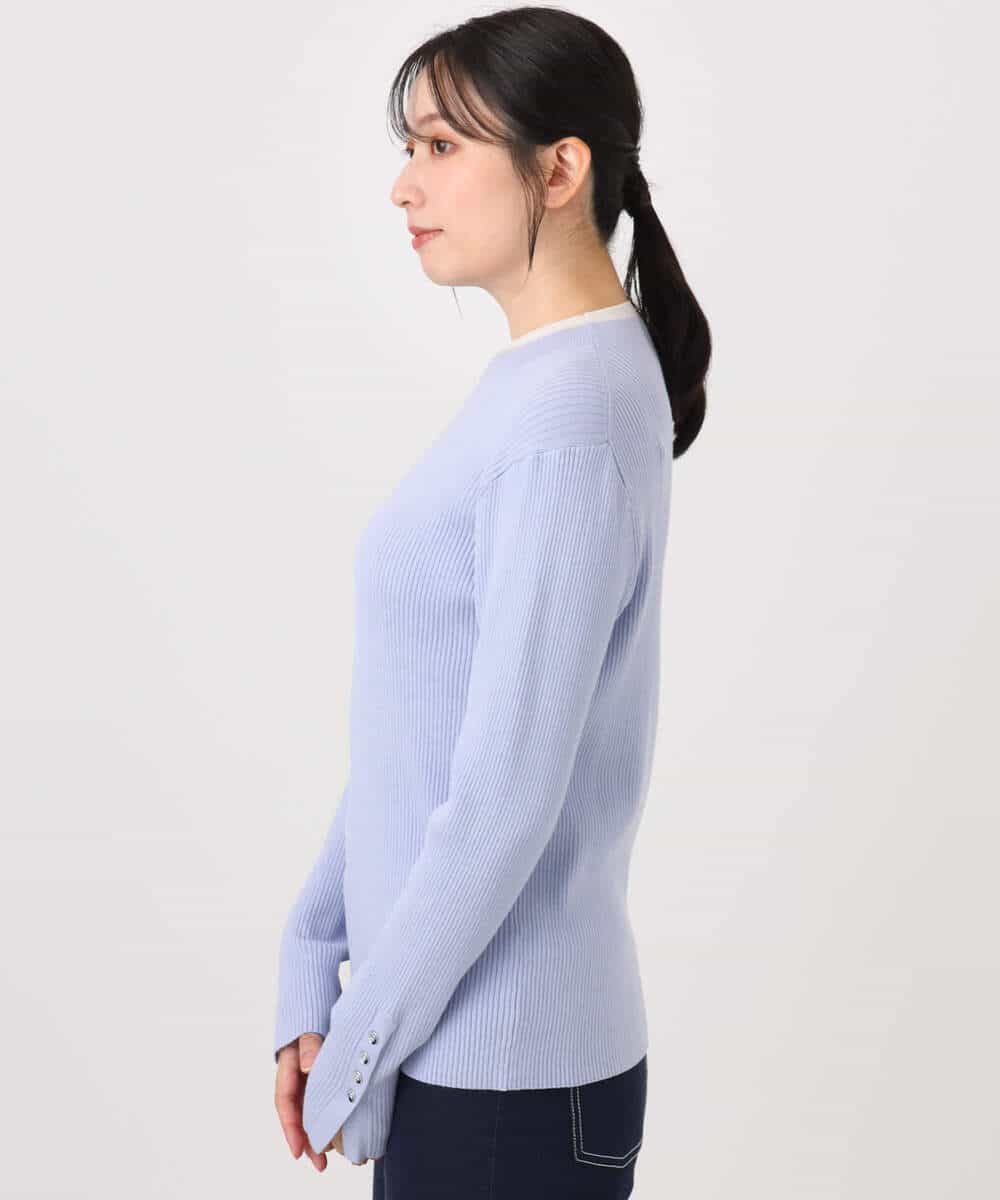 FIFDD05080 OFUON le MK(オフオン ル エムケー) シアー切替えモックネックリブニット/洗える/WEB限定サイズあり グレイッシュブルー