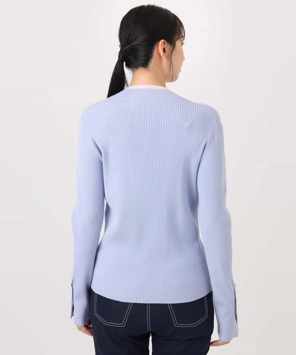 FIFDD05080 OFUON le MK(オフオン ル エムケー) シアー切替えモックネックリブニット/洗える/WEB限定サイズあり グレイッシュブルー