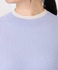 FIFDD05080 OFUON le MK(オフオン ル エムケー) シアー切替えモックネックリブニット/洗える/WEB限定サイズあり グレイッシュブルー