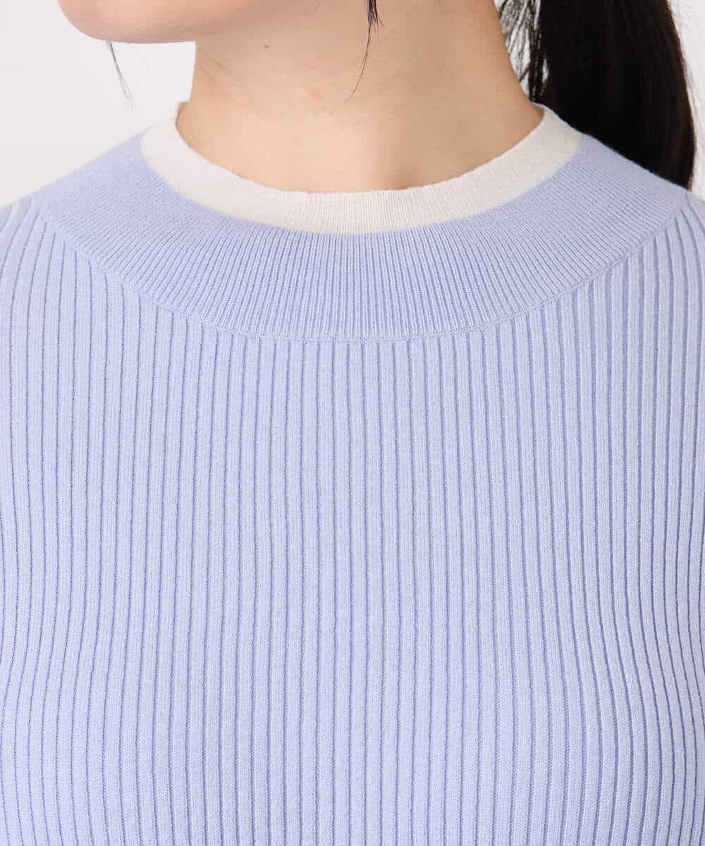 FIFDD05080 OFUON le MK(オフオン ル エムケー) シアー切替えモックネックリブニット/洗える/WEB限定サイズあり グレイッシュブルー