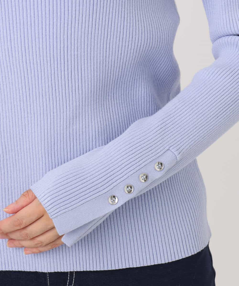 FIFDD05080 OFUON le MK(オフオン ル エムケー) シアー切替えモックネックリブニット/洗える/WEB限定サイズあり グレイッシュブルー