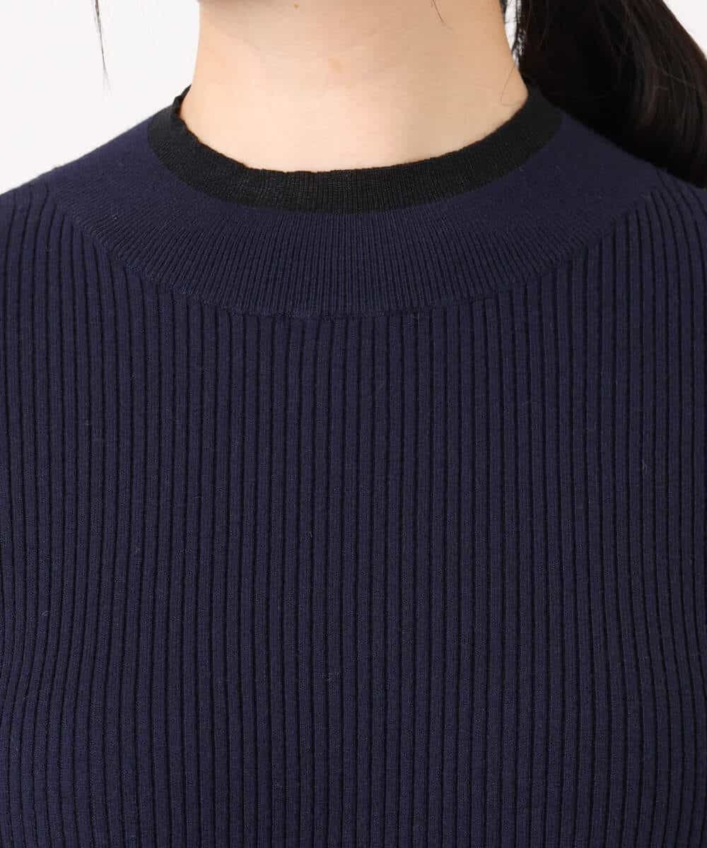 FIFDD05080 OFUON le MK(オフオン ル エムケー) シアー切替えモックネックリブニット/洗える/WEB限定サイズあり グレイッシュブルー