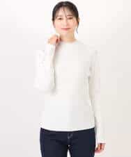 FIFDD05080 OFUON le MK(オフオン ル エムケー) シアー切替えモックネックリブニット/洗える/WEB限定サイズあり グレイッシュブルー