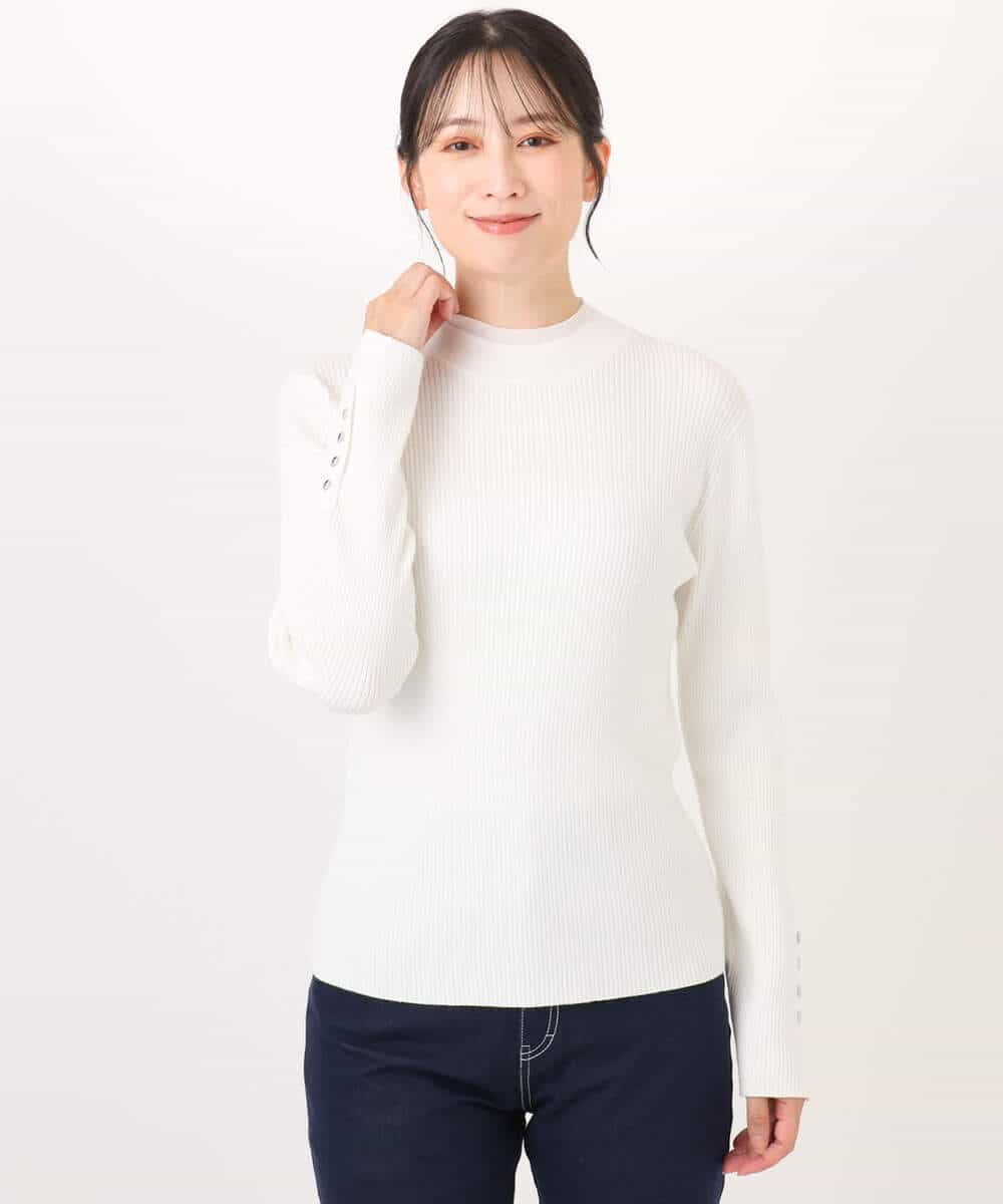 FIFDD05080 OFUON le MK(オフオン ル エムケー) シアー切替えモックネックリブニット/洗える/WEB限定サイズあり グレイッシュブルー