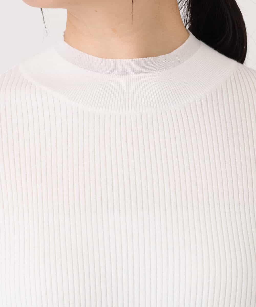 FIFDD05080 OFUON le MK(オフオン ル エムケー) シアー切替えモックネックリブニット/洗える/WEB限定サイズあり グレイッシュブルー