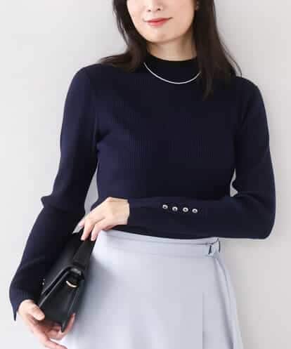 FIFDD05080 OFUON le MK シアー切替えモックネックリブニット/洗える/WEB限定サイズあり