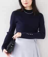 FIFDD05080 OFUON le MK(オフオン ル エムケー) シアー切替えモックネックリブニット/洗える/WEB限定サイズあり ネイビー