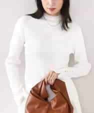 FIFDD05080 OFUON le MK(オフオン ル エムケー) シアー切替えモックネックリブニット/洗える/WEB限定サイズあり ホワイト