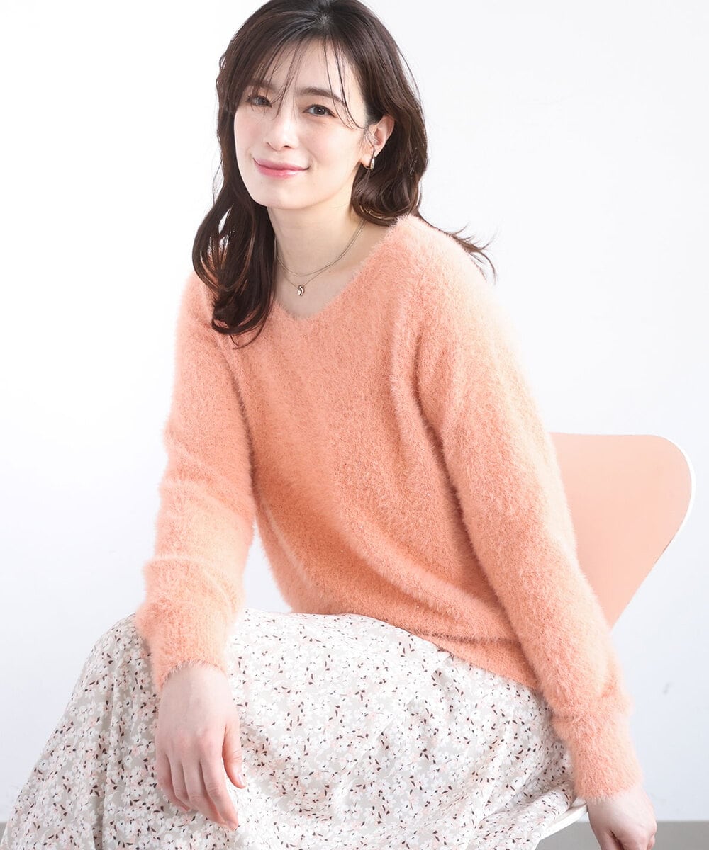 FIFDD08070 OFUON le MK(オフオン　ル　エムケー) ミニスパンコールシャギーニット/洗える/WEB限定サイズあり オレンジ