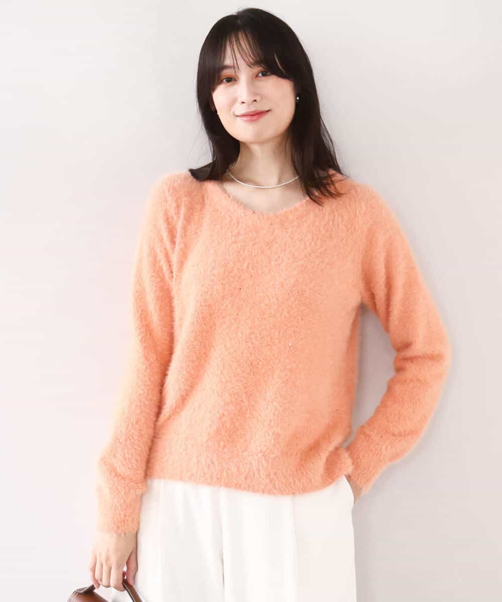 FIFDD08070 OFUON le MK(オフオン ル エムケー) ミニスパンコールシャギーニット/洗える/WEB限定サイズあり ネイビー