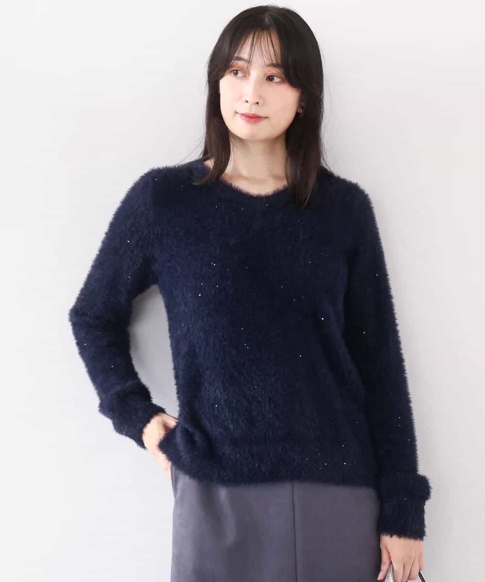 FIFDD08070 OFUON le MK(オフオン ル エムケー) ミニスパンコールシャギーニット/洗える/WEB限定サイズあり ネイビー