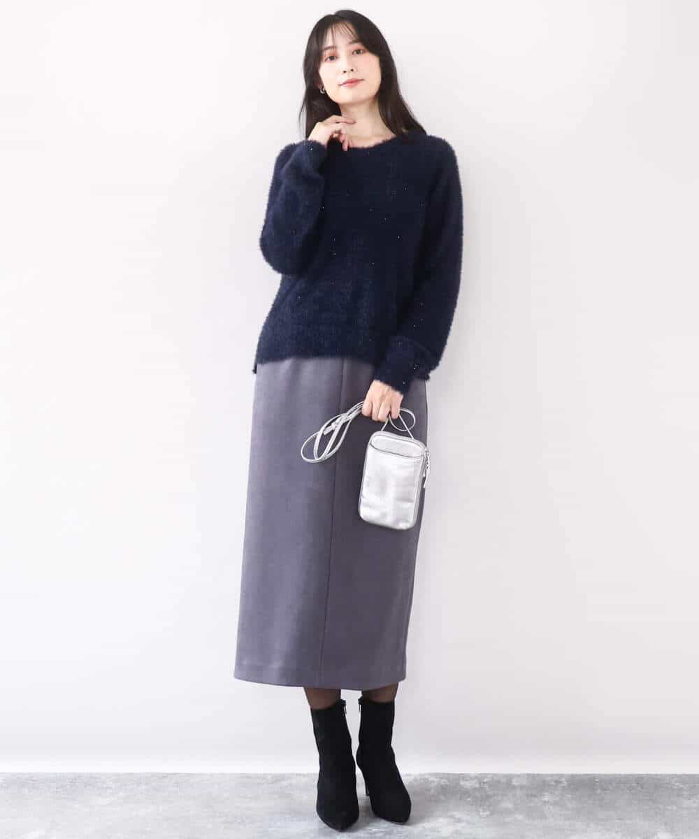 FIFDD08070 OFUON le MK(オフオン ル エムケー) ミニスパンコールシャギーニット/洗える/WEB限定サイズあり ネイビー