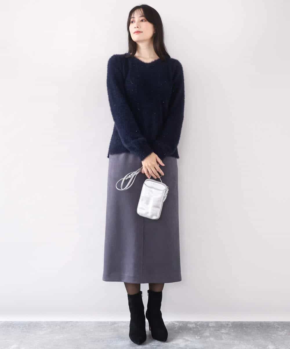 FIFDD08070 OFUON le MK(オフオン ル エムケー) ミニスパンコールシャギーニット/洗える/WEB限定サイズあり ネイビー