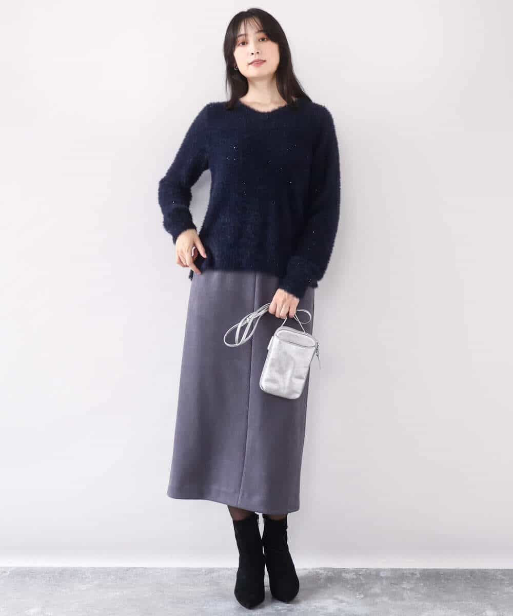 FIFDD08070 OFUON le MK(オフオン ル エムケー) ミニスパンコールシャギーニット/洗える/WEB限定サイズあり ネイビー