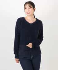 FIFDD08070 OFUON le MK(オフオン ル エムケー) ミニスパンコールシャギーニット/洗える/WEB限定サイズあり ネイビー