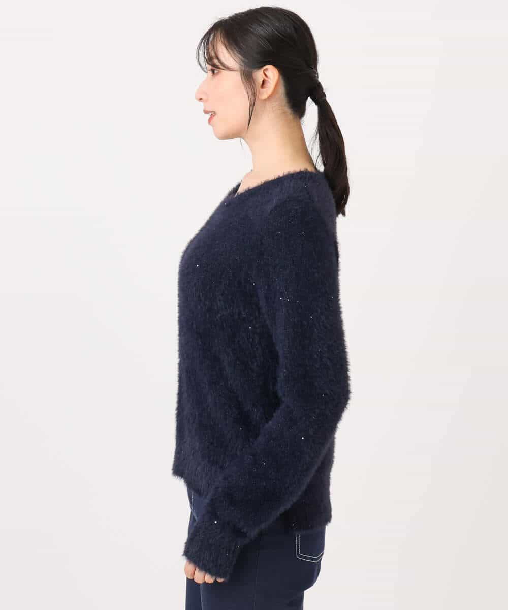 FIFDD08070 OFUON le MK(オフオン ル エムケー) ミニスパンコールシャギーニット/洗える/WEB限定サイズあり ネイビー