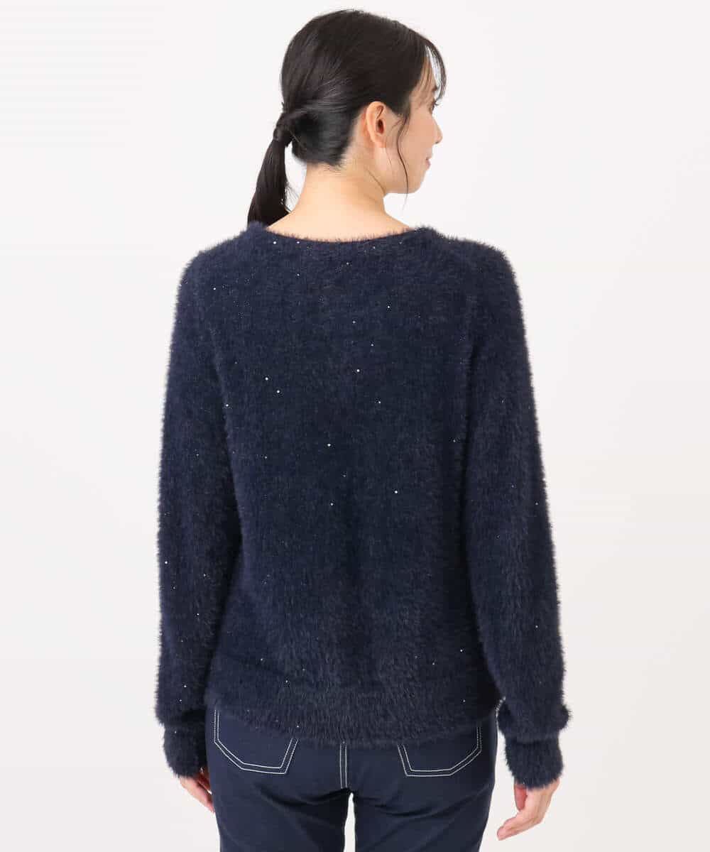 FIFDD08070 OFUON le MK(オフオン ル エムケー) ミニスパンコールシャギーニット/洗える/WEB限定サイズあり ネイビー