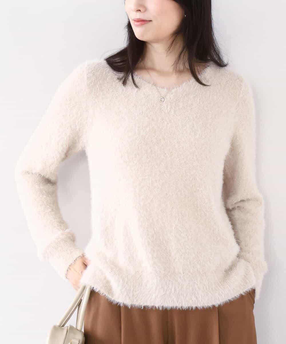 FIFDD08070 OFUON le MK(オフオン ル エムケー) ミニスパンコールシャギーニット/洗える/WEB限定サイズあり ベージュ