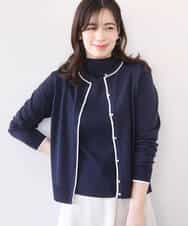 FIFFD03100 OFUON le MK(オフオン　ル　エムケー) 配色ラインアンサンブル（カーディガン&ニットプルオーバー）/UVカット/洗える/WEB限定サイズあり ライトピンク