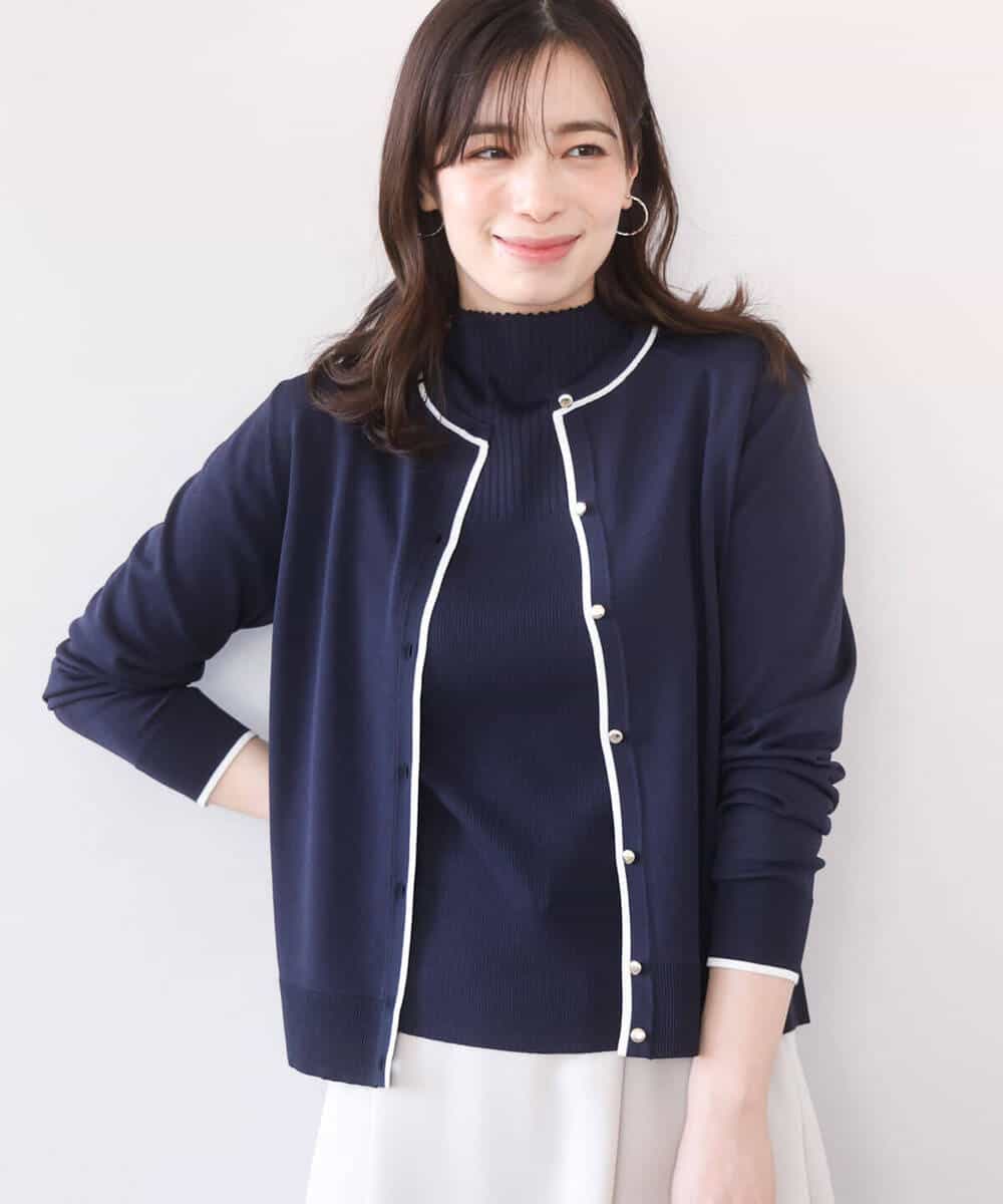 FIFFD03100 OFUON le MK(オフオン　ル　エムケー) 配色ラインアンサンブル（カーディガン&ニットプルオーバー）/UVカット/洗える/WEB限定サイズあり ライトピンク