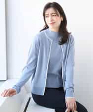 FIFFD03100 OFUON le MK(オフオン　ル　エムケー) 配色ラインアンサンブル（カーディガン&ニットプルオーバー）/UVカット/洗える/WEB限定サイズあり ライトピンク