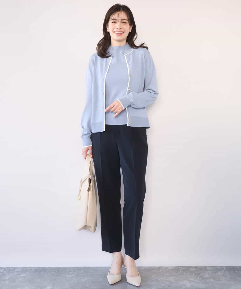 FIFFD03100 OFUON le MK(オフオン　ル　エムケー) 配色ラインアンサンブル（カーディガン&ニットプルオーバー）/UVカット/洗える/WEB限定サイズあり ライトピンク