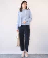 FIFFD03100 OFUON le MK(オフオン　ル　エムケー) 配色ラインアンサンブル（カーディガン&ニットプルオーバー）/UVカット/洗える/WEB限定サイズあり ライトピンク